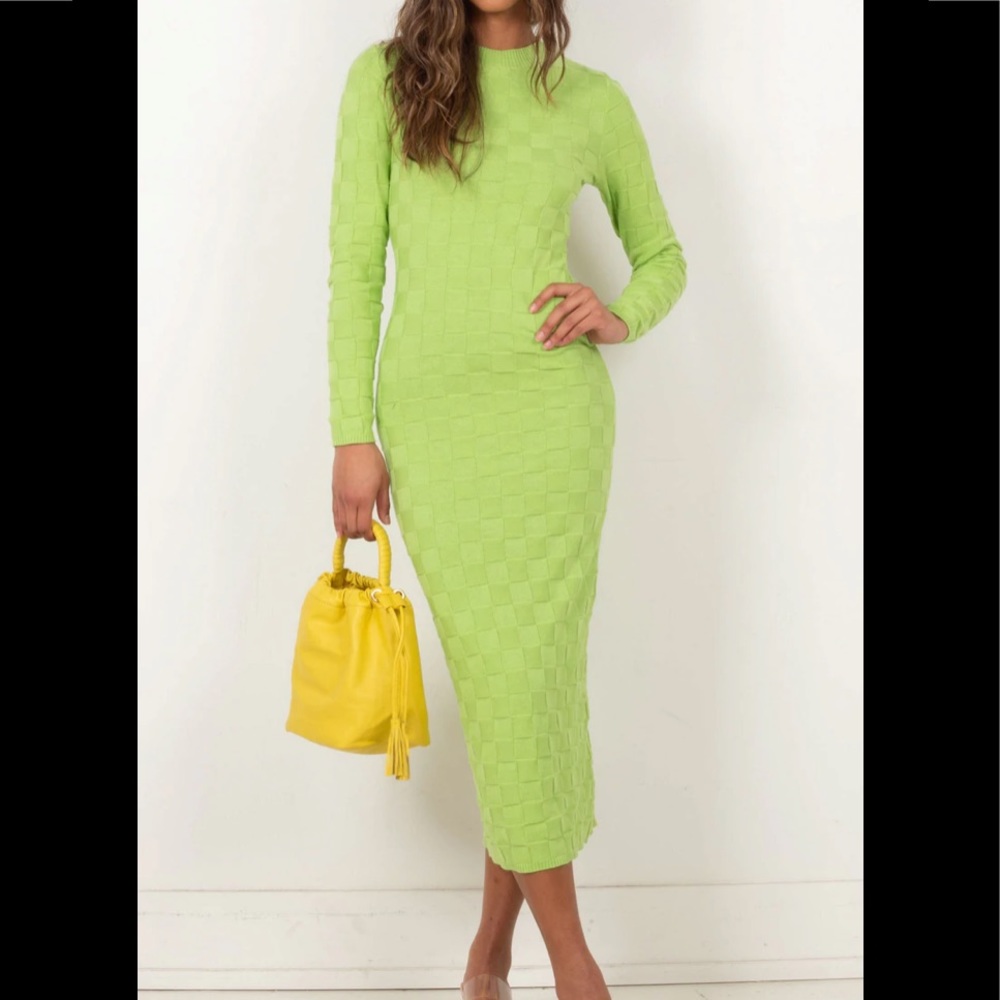 Another Girl Green Open Back Check MIDI Dress Small US 4